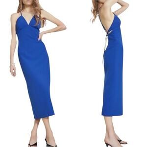*NWOT BARDOT Blue Tie Open Strappy Back Slit in Back Midi Dress – Sz 12